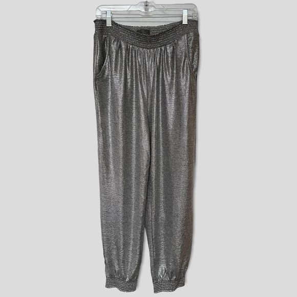 Anthropologie Pants - Women’s NWT Anthropologie Silver Metallic Stretch Jogger Pants. Size Med Petite